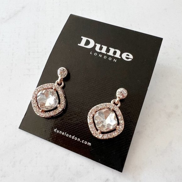 4/$25 Dune London Janet Glass Crystal Drop Earrings Rose Gold Toned - Picture 2 of 4